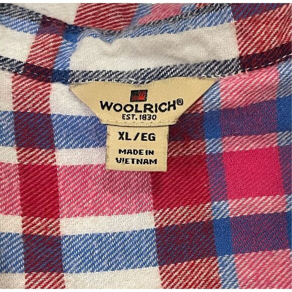WOOLRICH Women’s Flannel Button Shirt XL Red Blue Plaid Soft Long Sleeve Pockets - Picture 2 of 8